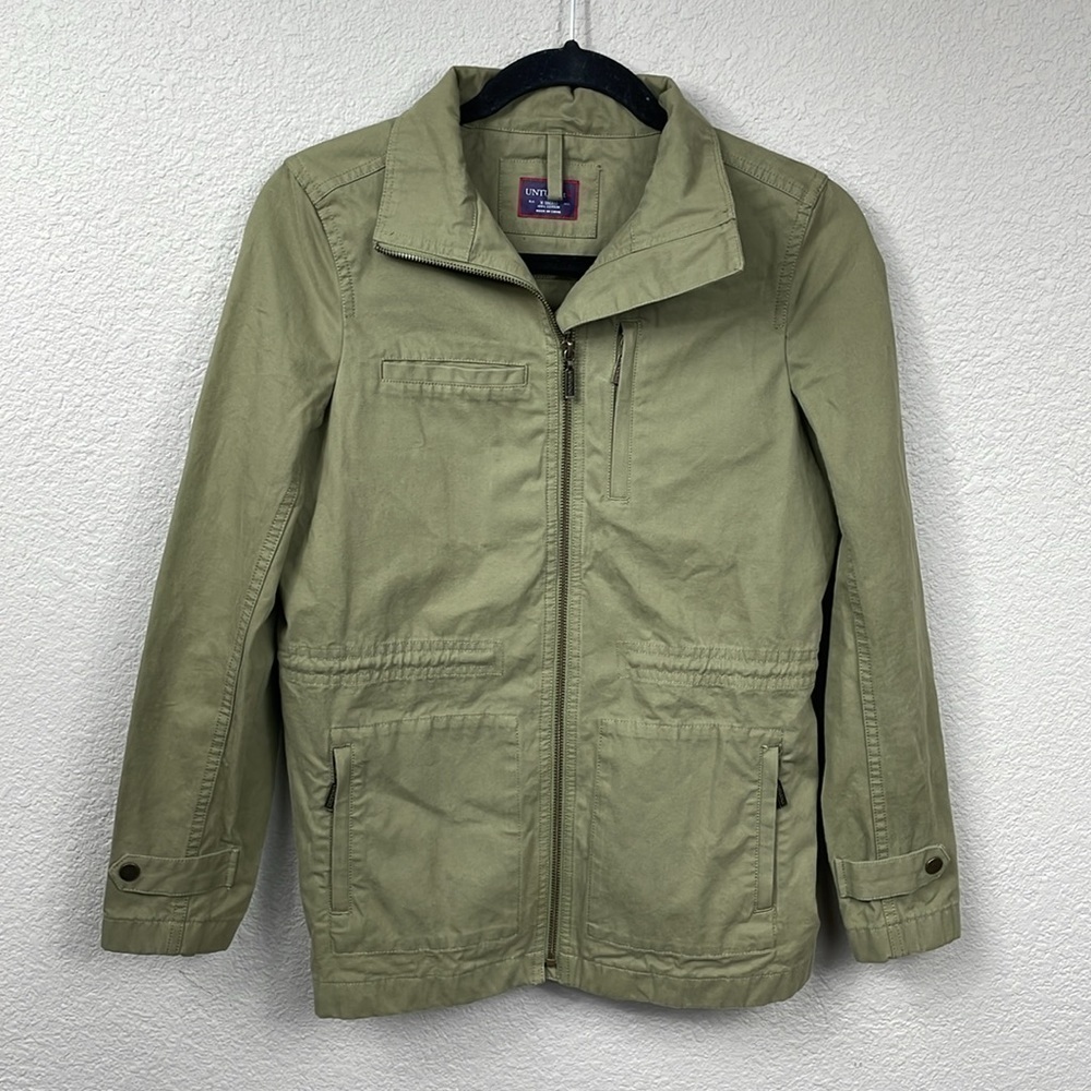 Untuckit Olivio Military Utility Jacket Full Zip Army Green Cotton Sz XS